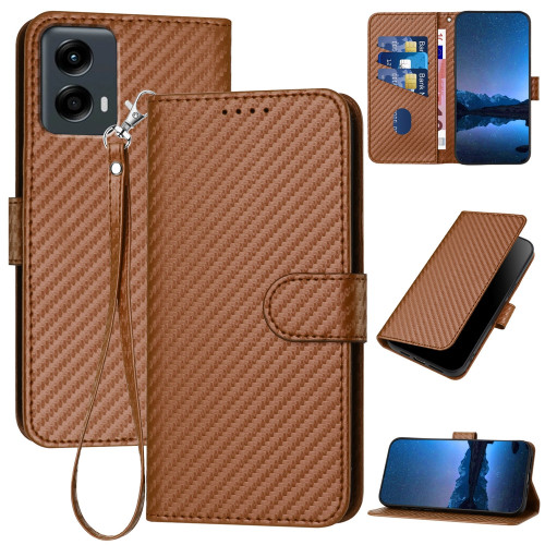 Moto G 5G 2024 YX0070 Carbon Fiber Buckle Leather Phone Case with Lanyard - Coffee